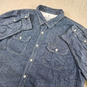 American Eagle Shirt Men XXL Chambray Lightweight Denim Button Up Y2K Cowboy